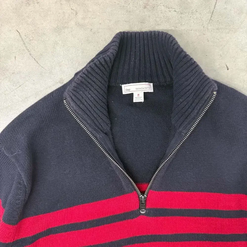 Gap Designed & Crafted Quarter Zip Sweater Size M Tall Blue Red Striped